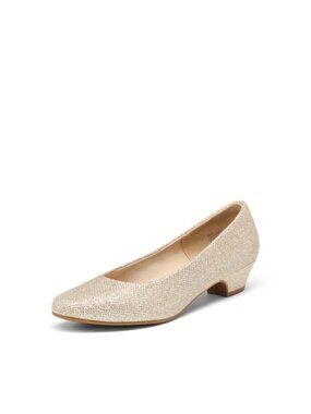 Women's Low Block Heel Pumps Round Toe Cushioned Slip-On Dress Shoes